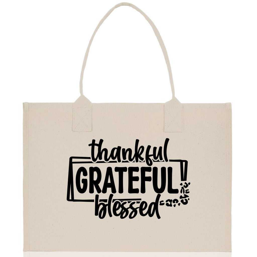 Thankful Grateful Blessed Cotton Canvas Tote Bag Thanksgiving Bag Autumn Fall Vibes Bag Motivational Bag Blessed Bag Fall Market Grocery Bag