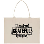 Thankful Grateful Blessed Cotton Canvas Tote Bag Thanksgiving Bag Autumn Fall Vibes Bag Motivational Bag Blessed Bag Fall Market Grocery Bag