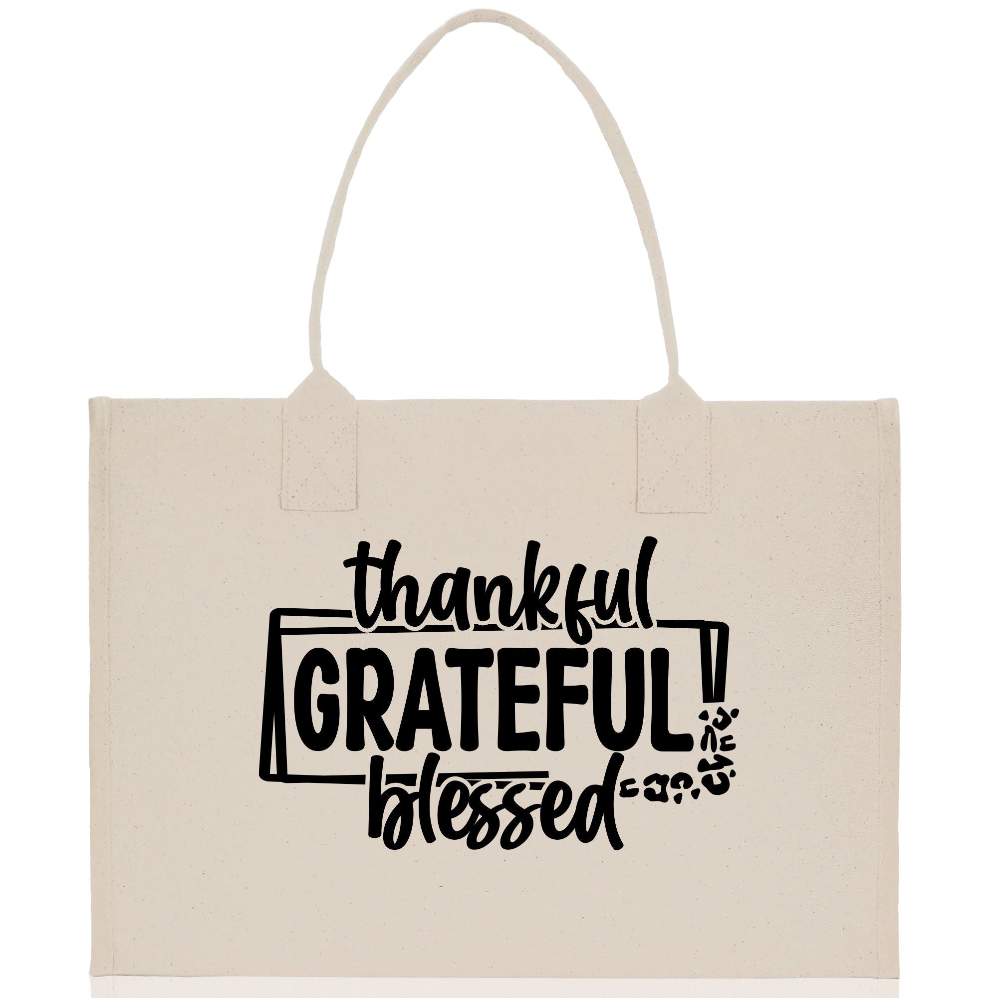 Thankful Grateful Blessed Cotton Canvas Tote Bag Thanksgiving Bag Autumn Fall Vibes Bag Motivational Bag Blessed Bag Fall Market Grocery Bag