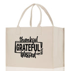Thankful Grateful Blessed Cotton Canvas Tote Bag Thanksgiving Bag Autumn Fall Vibes Bag Motivational Bag Blessed Bag Fall Market Grocery Bag