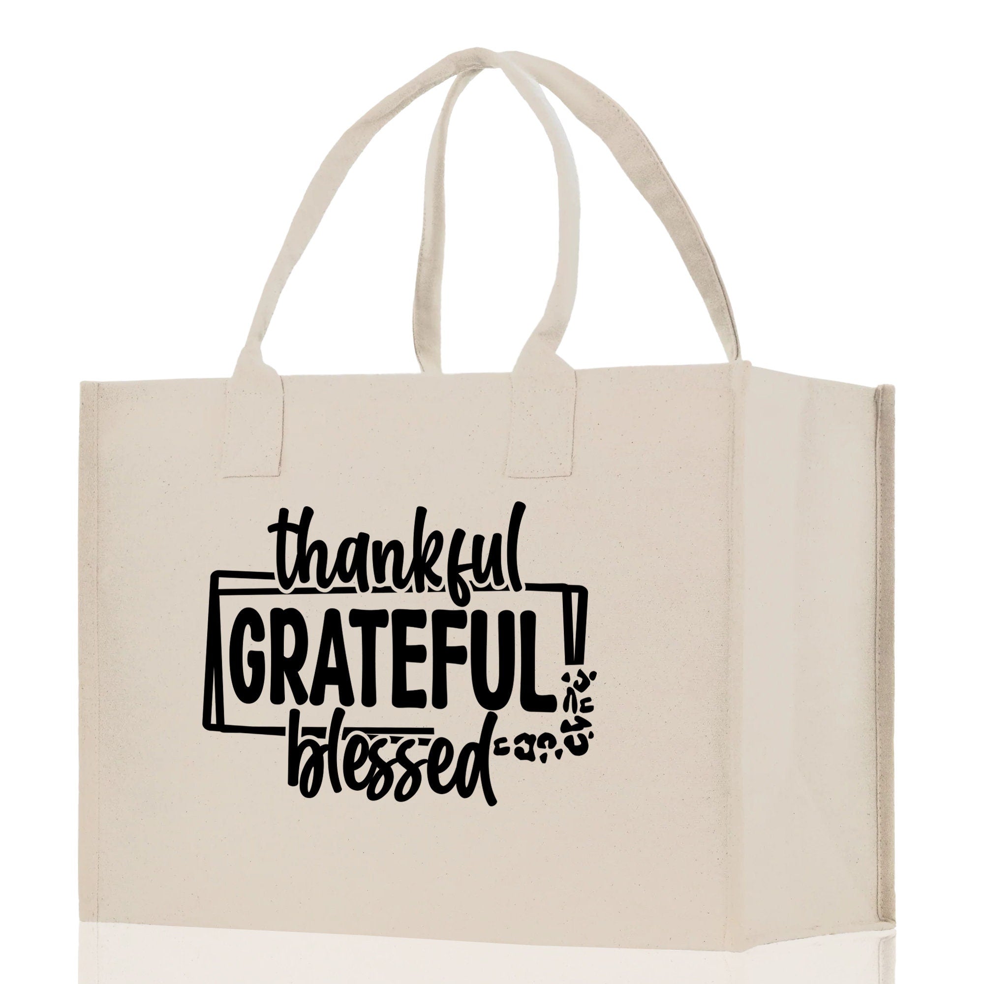 Thankful Grateful Blessed Cotton Canvas Tote Bag Thanksgiving Bag Autumn Fall Vibes Bag Motivational Bag Blessed Bag Fall Market Grocery Bag