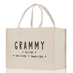 Grammy Grandchild Kids Names Custom Grandma Tote Bag Grandma's Getaway Bag Personalized Grandma Gift Bag Shopping Bag Mother Day Gift