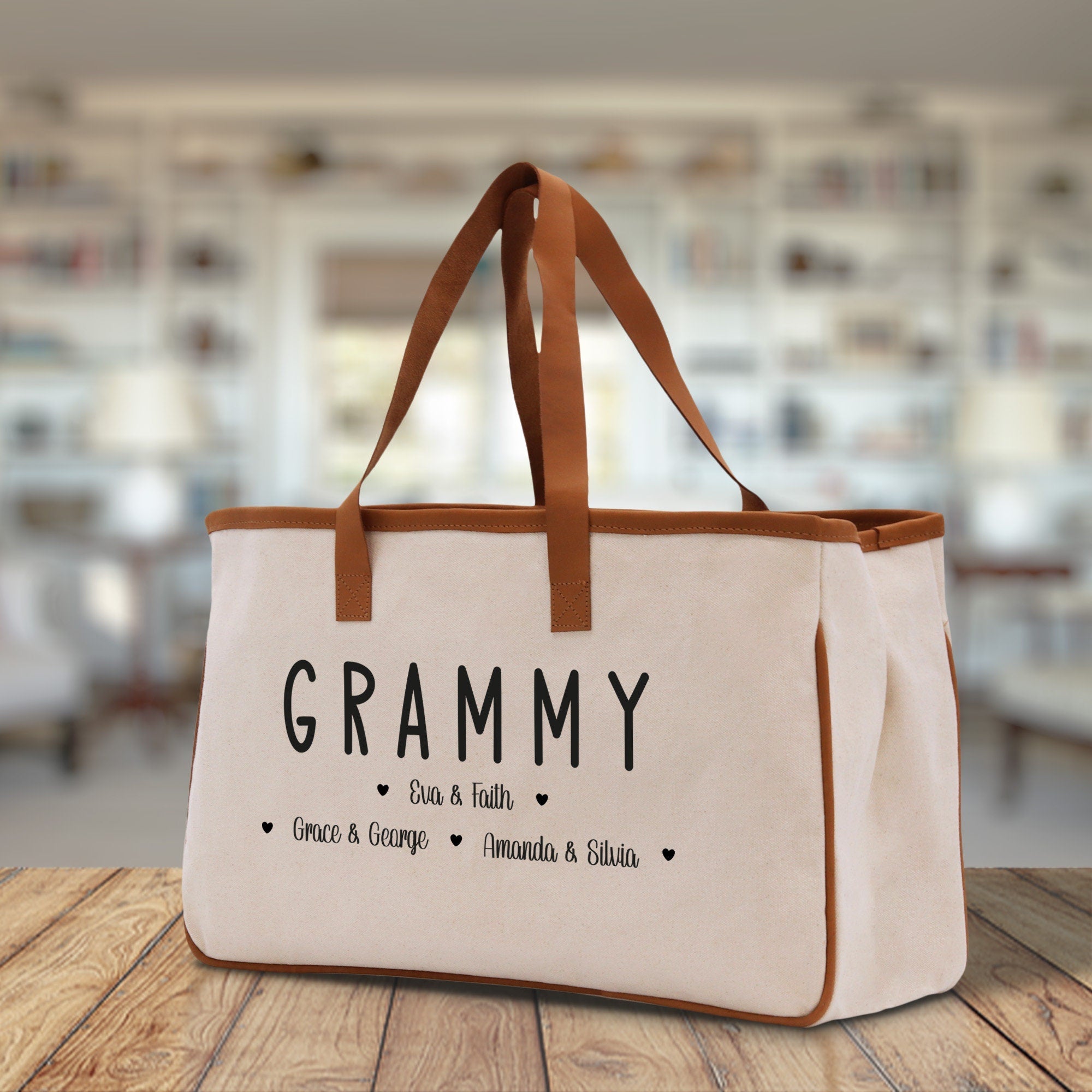 Grammy Grandchild Kids Names Custom Grandma Tote Bag Grandma's Getaway Bag Personalized Grandma Gift Bag Shopping Bag Mother Day Gift