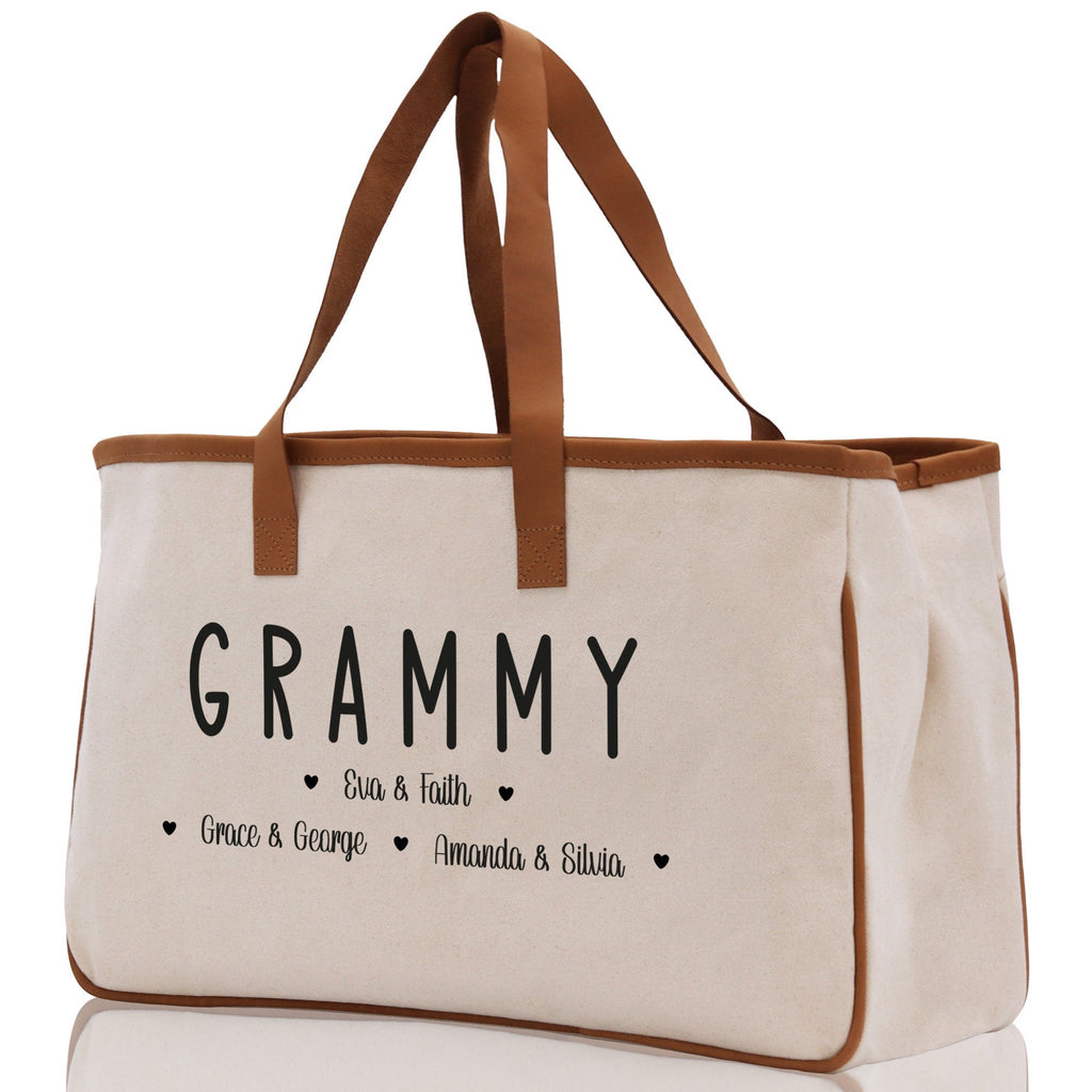 Grammy Grandchild Kids Names Custom Grandma Tote Bag Grandma's Getaway Bag Personalized Grandma Gift Bag Shopping Bag Mother Day Gift