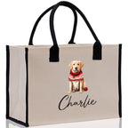 Golden Retriever Custom Dog Name Cotton Canvas Tote Bag Custom Pet Lover Gift Pet Portrait Bag Personalized Pet Owner Gift Tote Bag