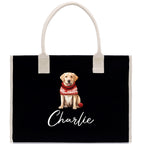 Golden Retriever Custom Dog Name Cotton Canvas Tote Bag Custom Pet Lover Gift Pet Portrait Bag Personalized Pet Owner Gift Tote Bag