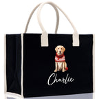 Golden Retriever Custom Dog Name Cotton Canvas Tote Bag Custom Pet Lover Gift Pet Portrait Bag Personalized Pet Owner Gift Tote Bag