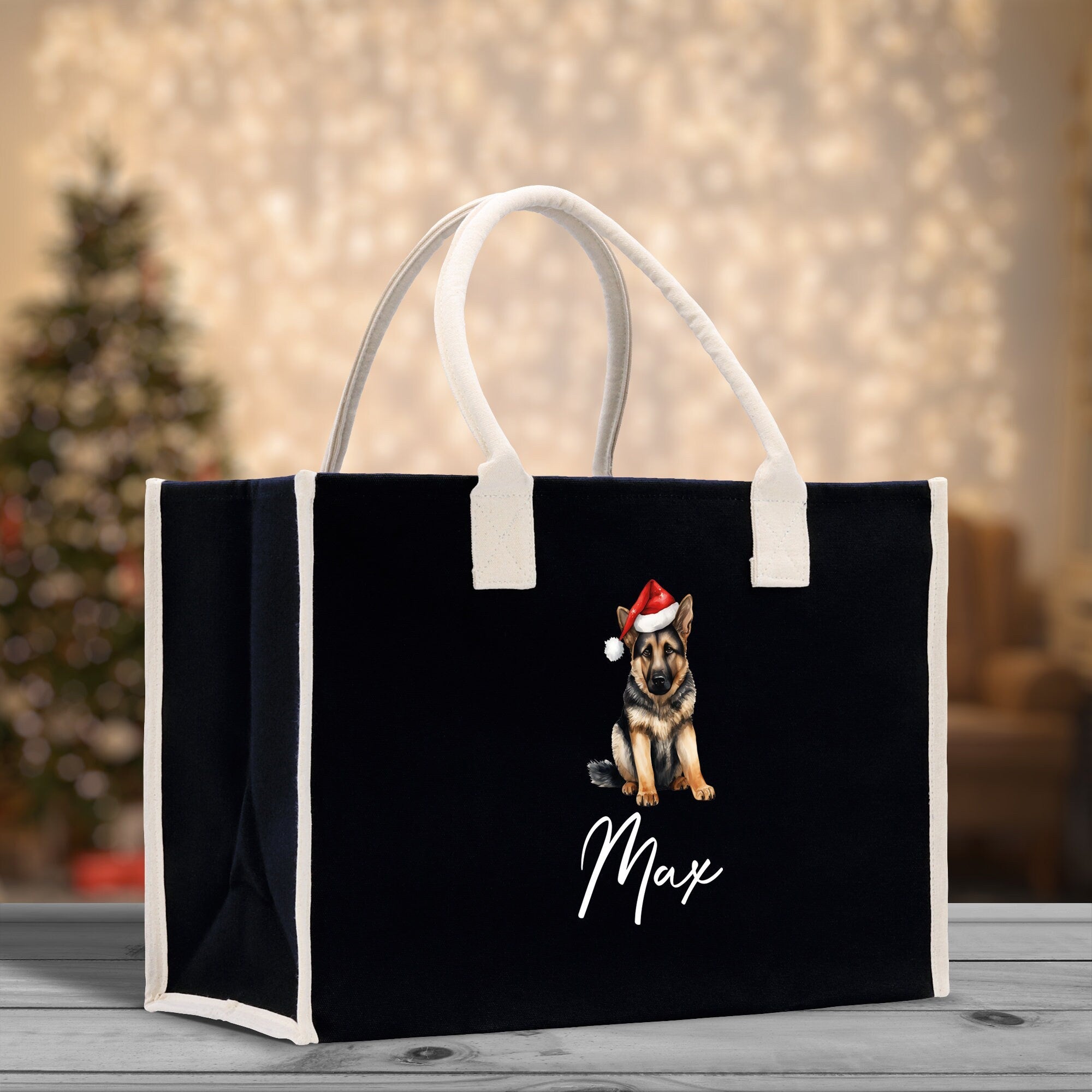 German Shepherd Custom Dog Name Cotton Canvas Tote Bag Custom Pet Lover Gift Pet Portrait Bag Personalized Pet Owner Gift Tote Bag