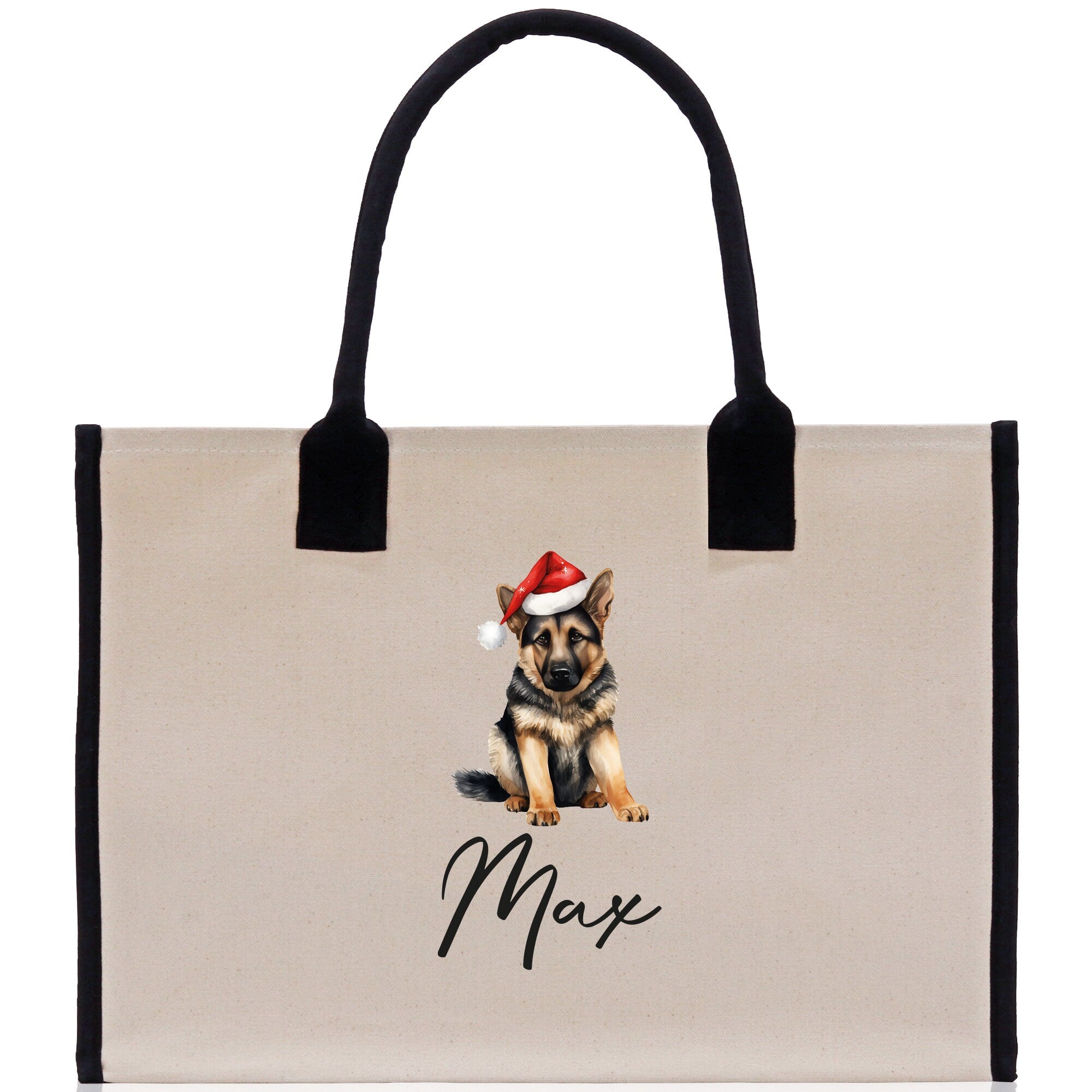 German Shepherd Custom Dog Name Cotton Canvas Tote Bag Custom Pet Lover Gift Pet Portrait Bag Personalized Pet Owner Gift Tote Bag