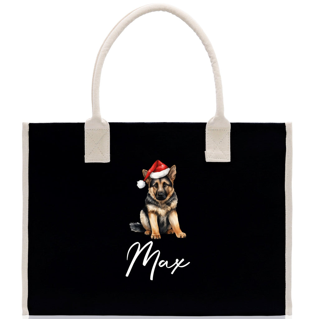 German Shepherd Custom Dog Name Cotton Canvas Tote Bag Custom Pet Lover Gift Pet Portrait Bag Personalized Pet Owner Gift Tote Bag