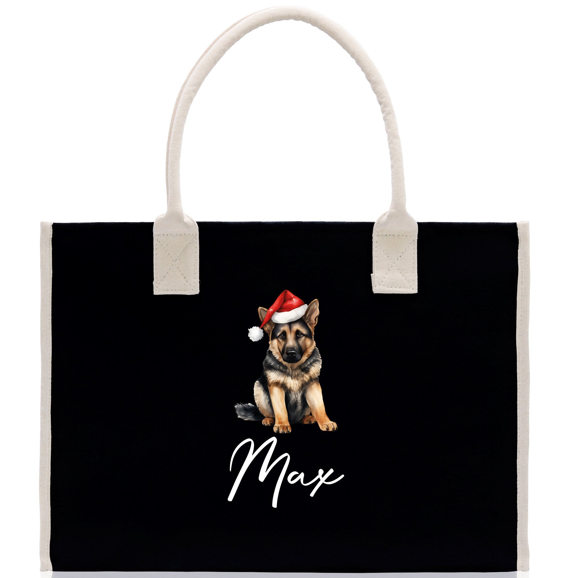 German Shepherd Custom Dog Name Cotton Canvas Tote Bag Custom Pet Lover Gift Pet Portrait Bag Personalized Pet Owner Gift Tote Bag