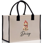Baby Golden Retriever Custom Name Custom Cotton Canvas Tote Bag Custom Pet Lover Gift Pet Portrait Bag Personalized Pet Owner Gift Tote Bag