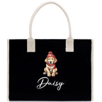 Baby Golden Retriever Custom Name Custom Cotton Canvas Tote Bag Custom Pet Lover Gift Pet Portrait Bag Personalized Pet Owner Gift Tote Bag