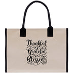Thankful Grateful Blessed Cotton Canvas Tote Bag Thanksgiving Bag Autumn Fall Vibes Bag Motivational Bag Blessed Bag Fall Market Grocery Bag