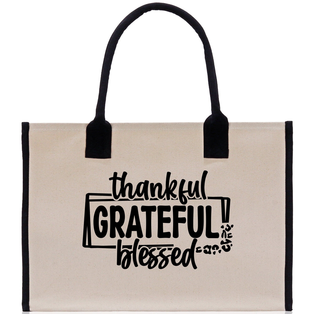 Thankful Grateful Blessed Cotton Canvas Tote Bag Thanksgiving Bag Autumn Fall Vibes Bag Motivational Bag Blessed Bag Fall Market Grocery Bag