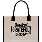 Thankful Grateful Blessed Cotton Canvas Tote Bag Thanksgiving Bag Autumn Fall Vibes Bag Motivational Bag Blessed Bag Fall Market Grocery Bag