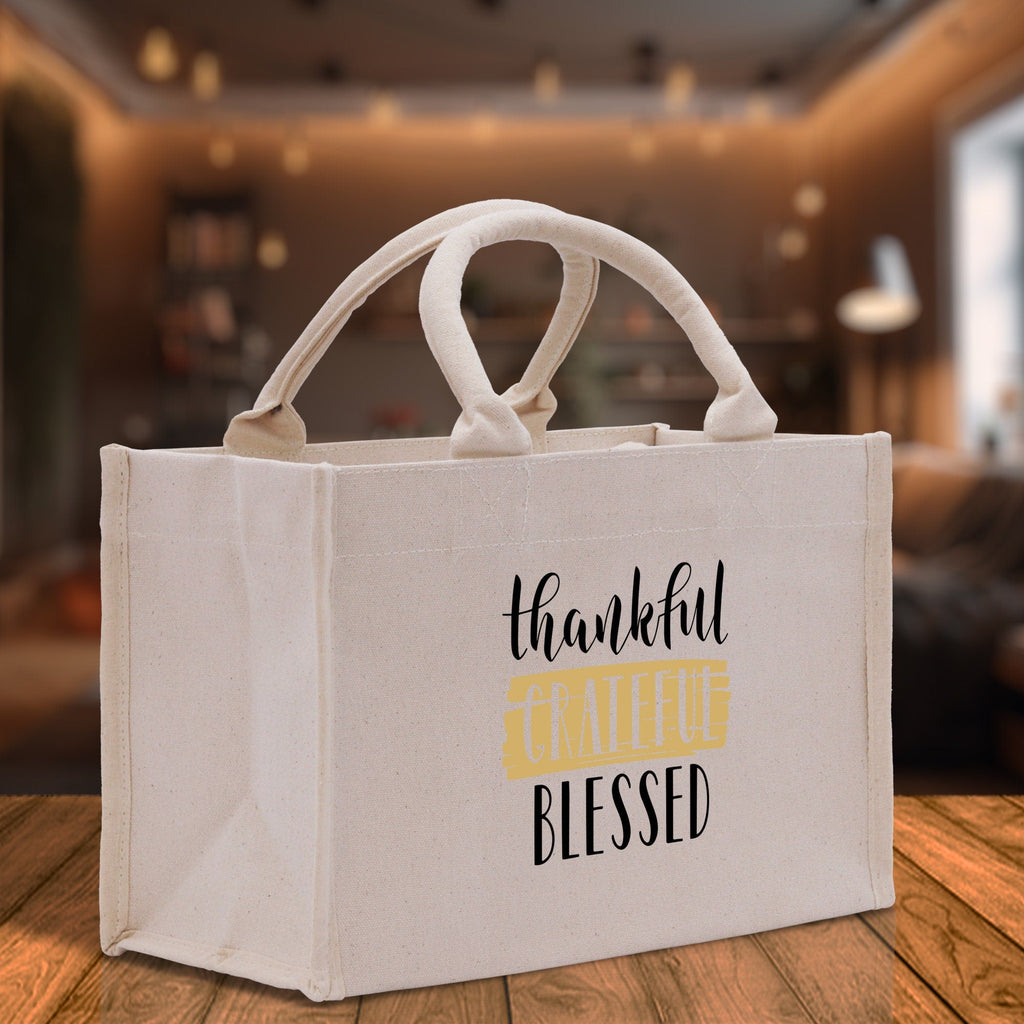 Thankful Grateful Blessed Cotton Canvas Tote Bag Thanksgiving Bag Autumn Fall Vibes Bag Motivational Bag Blessed Bag Fall Market Grocery Bag