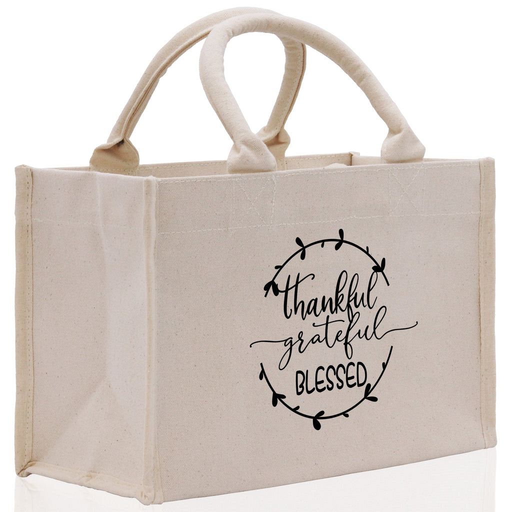 Thankful Grateful Blessed Cotton Canvas Tote Bag Thanksgiving Bag Autumn Fall Vibes Bag Motivational Bag Blessed Bag Fall Market Grocery Bag