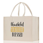 Thankful Grateful Blessed Cotton Canvas Tote Bag Thanksgiving Bag Autumn Fall Vibes Bag Motivational Bag Blessed Bag Fall Market Grocery Bag