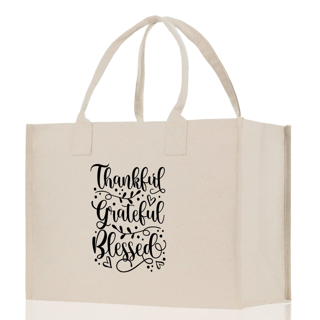 Thankful Grateful Blessed Cotton Canvas Tote Bag Thanksgiving Bag Autumn Fall Vibes Bag Motivational Bag Blessed Bag Fall Market Grocery Bag