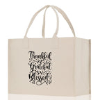 Thankful Grateful Blessed Cotton Canvas Tote Bag Thanksgiving Bag Autumn Fall Vibes Bag Motivational Bag Blessed Bag Fall Market Grocery Bag