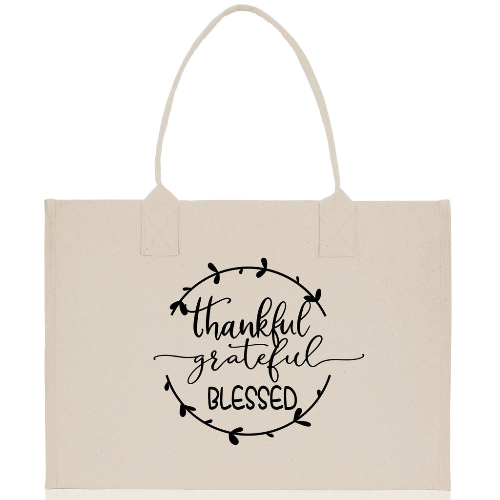 Thankful Grateful Blessed Cotton Canvas Tote Bag Thanksgiving Bag Autumn Fall Vibes Bag Motivational Bag Blessed Bag Fall Market Grocery Bag