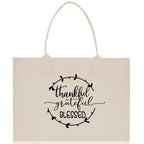 Thankful Grateful Blessed Cotton Canvas Tote Bag Thanksgiving Bag Autumn Fall Vibes Bag Motivational Bag Blessed Bag Fall Market Grocery Bag