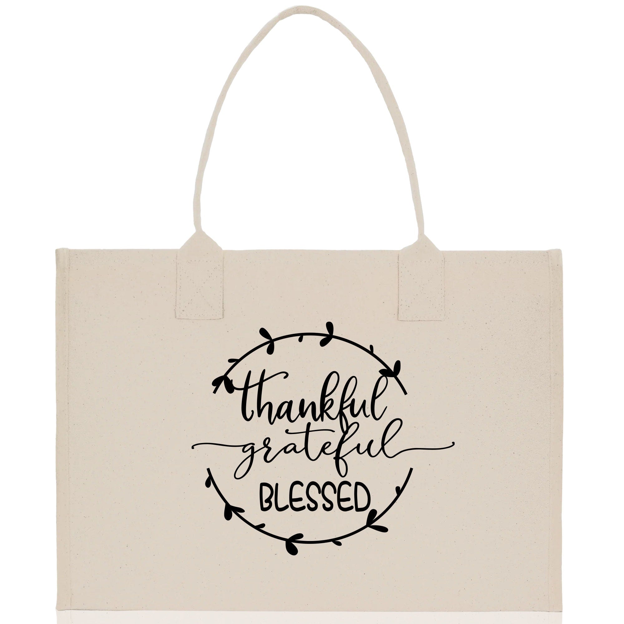 Thankful Grateful Blessed Cotton Canvas Tote Bag Thanksgiving Bag Autumn Fall Vibes Bag Motivational Bag Blessed Bag Fall Market Grocery Bag