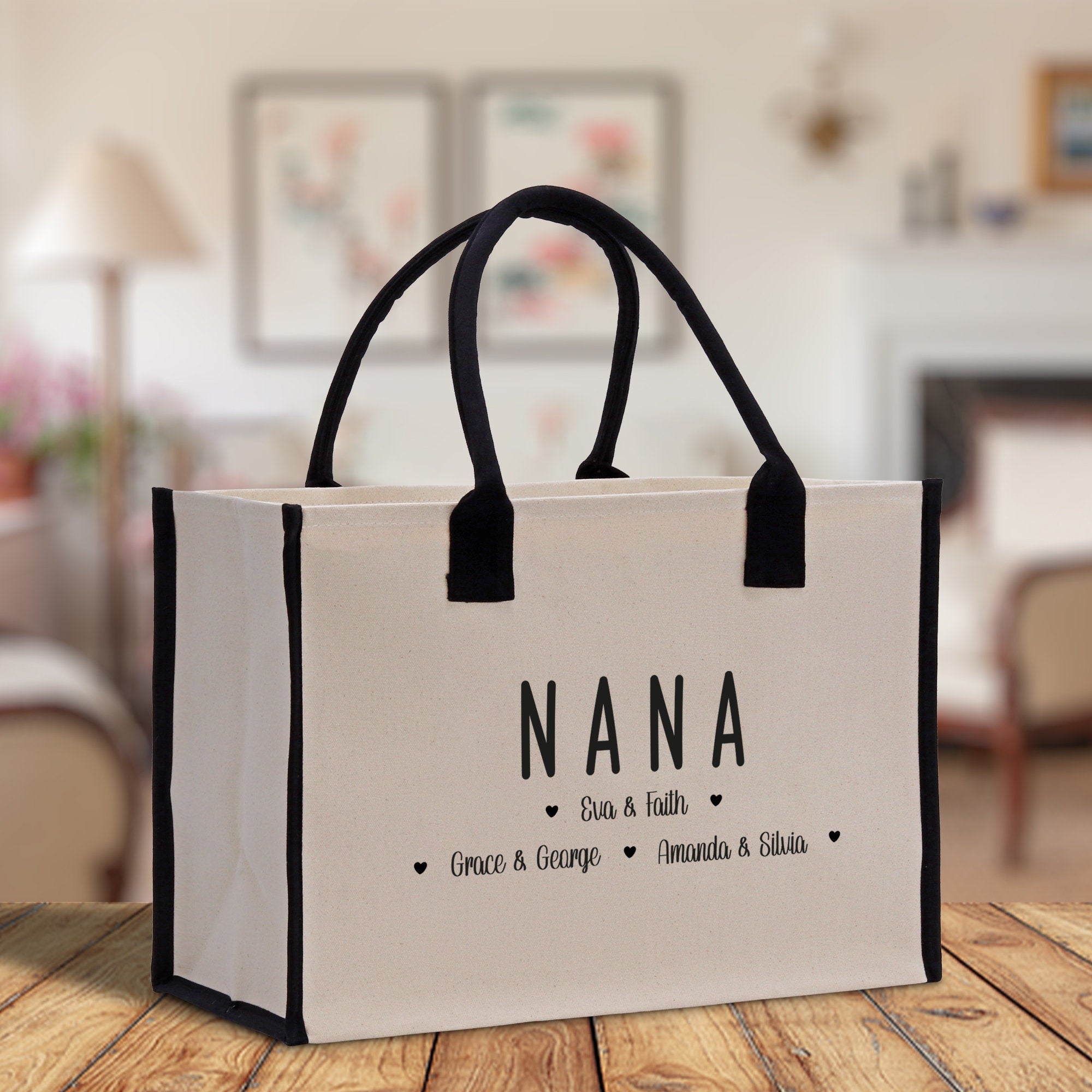 Nana Grandchild Kids Names Custom Grandma Tote Bag Grandma's Getaway Bag Gigi Bag Personalized Grandma Gift Bag Shopping Bag Mother Day Gift