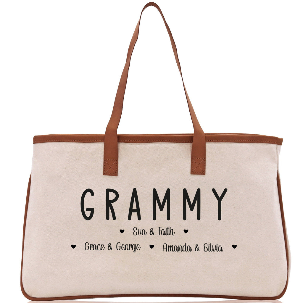 Grammy Grandchild Kids Names Custom Grandma Tote Bag Grandma's Getaway Bag Personalized Grandma Gift Bag Shopping Bag Mother Day Gift