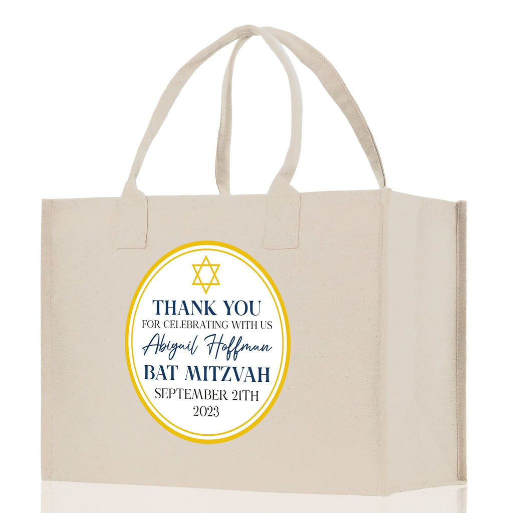 Thank You Bat Mitzvah Custom Name and Date Cotton Canvas Personalized Tote Bag Jewish Celebration Bag