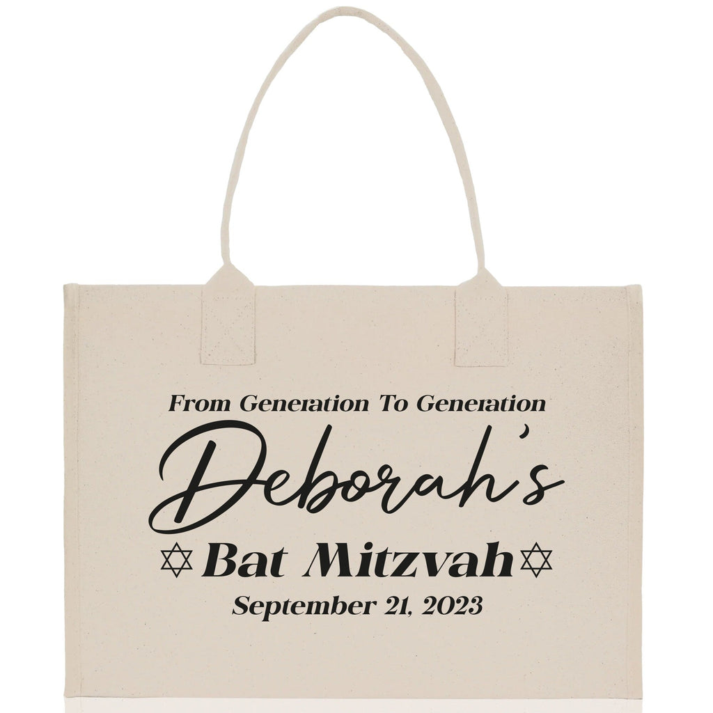 From Generation To Generation Bat Mitzvah Custom Name and Date Cotton Canvas Personalized Tote Bag Jewish Celebration Bag