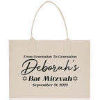 From Generation To Generation Bat Mitzvah Custom Name and Date Cotton Canvas Personalized Tote Bag Jewish Celebration Bag