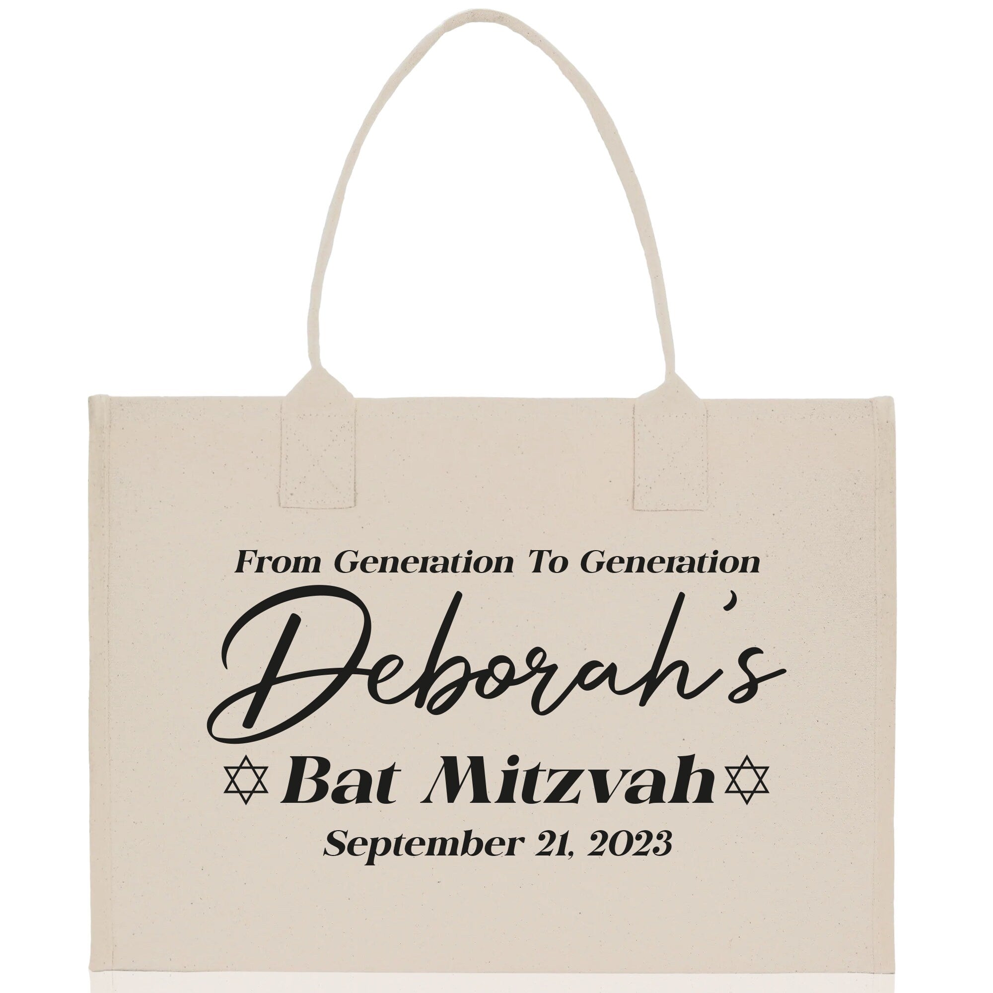 From Generation To Generation Bat Mitzvah Custom Name and Date Cotton Canvas Personalized Tote Bag Jewish Celebration Bag