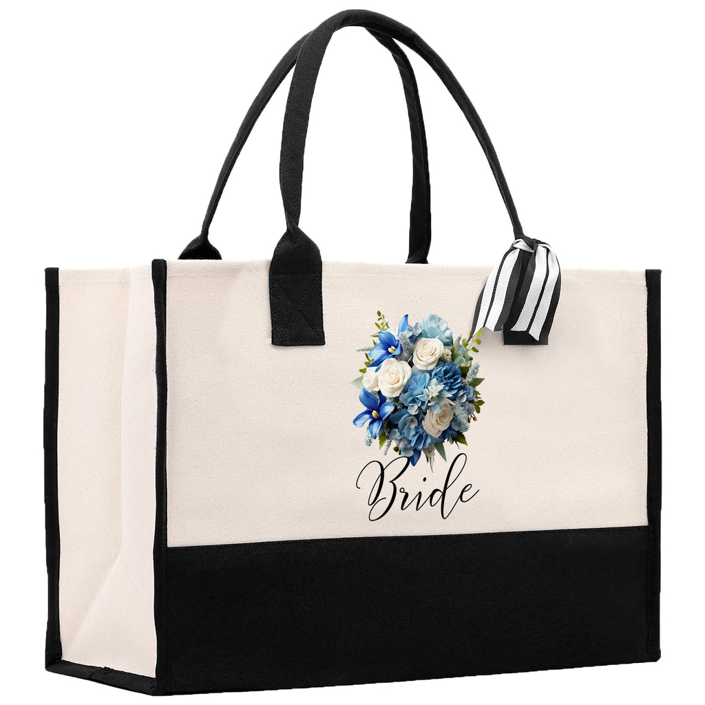 Bride Bouquet Blue Roses Bouquet 100% Cotton Canvas Bridal Party Tote Bag Bridal Chic Tote Bags Wedding Totes
