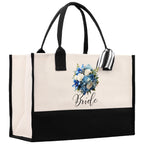 Bride Bouquet Blue Roses Bouquet 100% Cotton Canvas Bridal Party Tote Bag Bridal Chic Tote Bags Wedding Totes