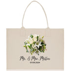 Bride Bouquet White Flowers Bouquet Custom Mr. & Mrs. Last Name Year Tote Bag Personalized Wedding Tote Bridal Shower Gift Honeymoon Gift