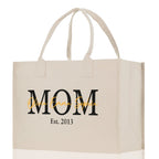 Mom Aunt Gran Oma Mama Custom Kids Names and Date Cotton Canvas Tote Bag Personalized Name and Date Tote Bag