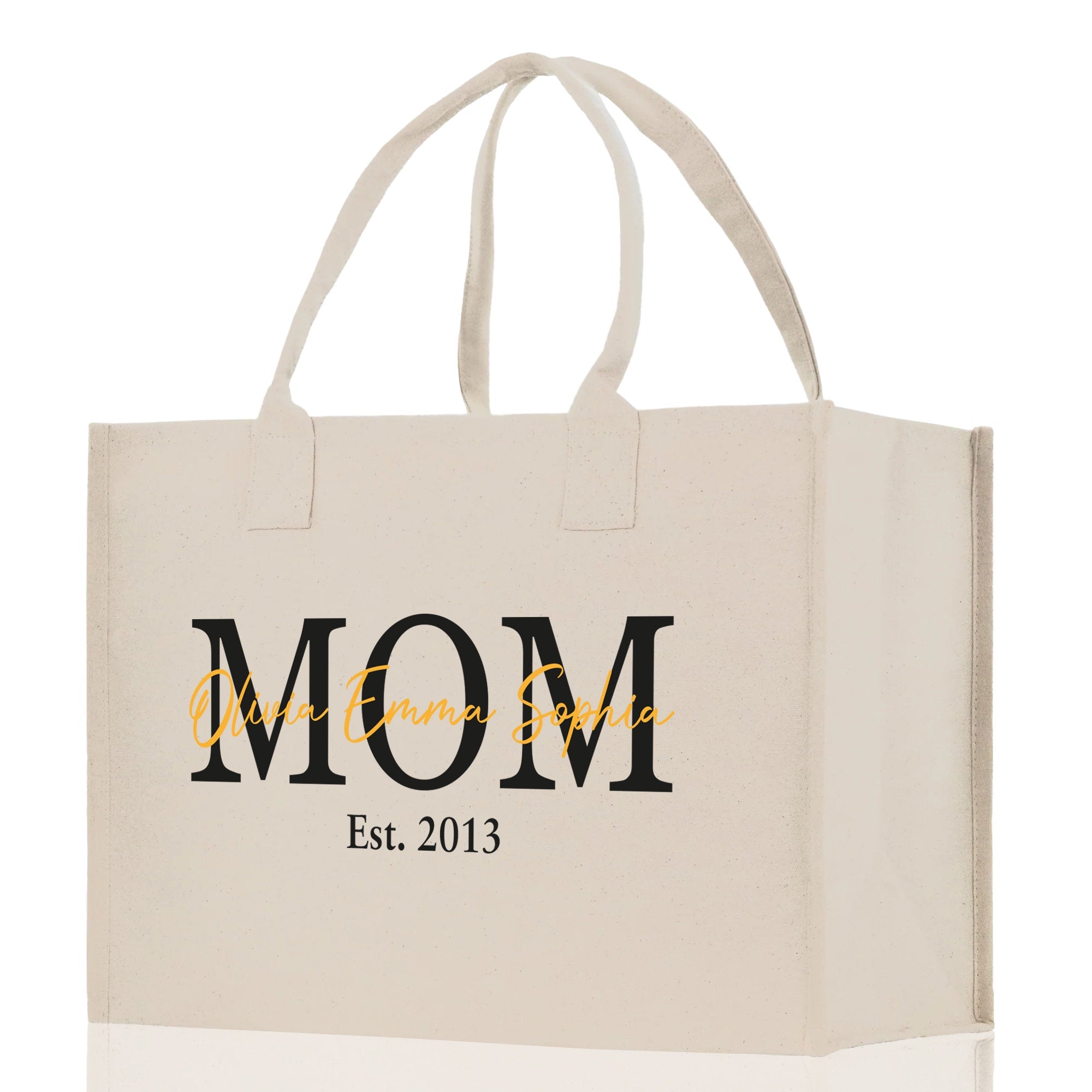 Mom Aunt Gran Oma Mama Custom Kids Names and Date Cotton Canvas Tote Bag Personalized Name and Date Tote Bag