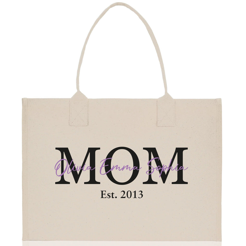 Mom Aunt Gran Oma Mama Custom Kids Names and Date Cotton Canvas Tote Bag Personalized Name and Date Tote Bag