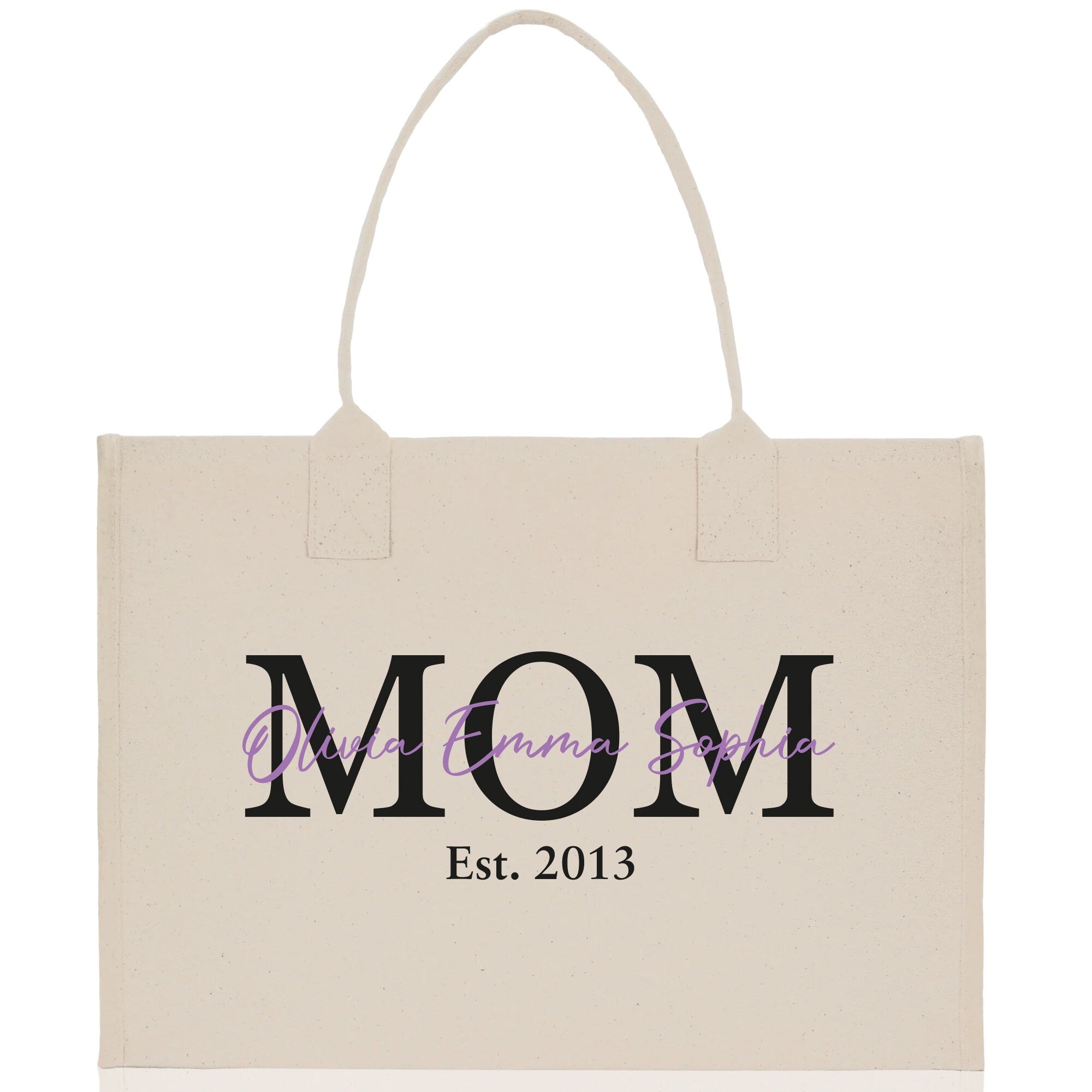 Mom Aunt Gran Oma Mama Custom Kids Names and Date Cotton Canvas Tote Bag Personalized Name and Date Tote Bag
