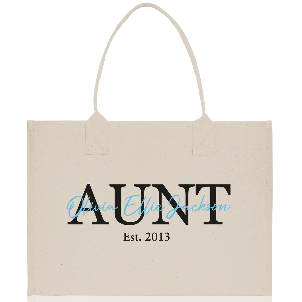 Mom Aunt Gran Oma Mama Custom Kids Names and Date Cotton Canvas Tote Bag Personalized Name and Date Tote Bag