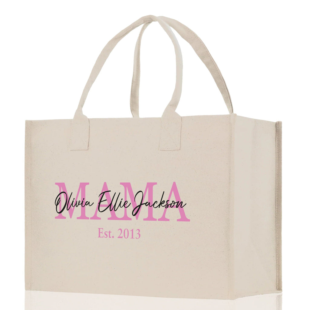 Mom Aunt Gran Oma Mama Custom Kids Names and Date Cotton Canvas Tote Bag Personalized Name and Date Tote Bag