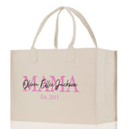 Mom Aunt Gran Oma Mama Custom Kids Names and Date Cotton Canvas Tote Bag Personalized Name and Date Tote Bag