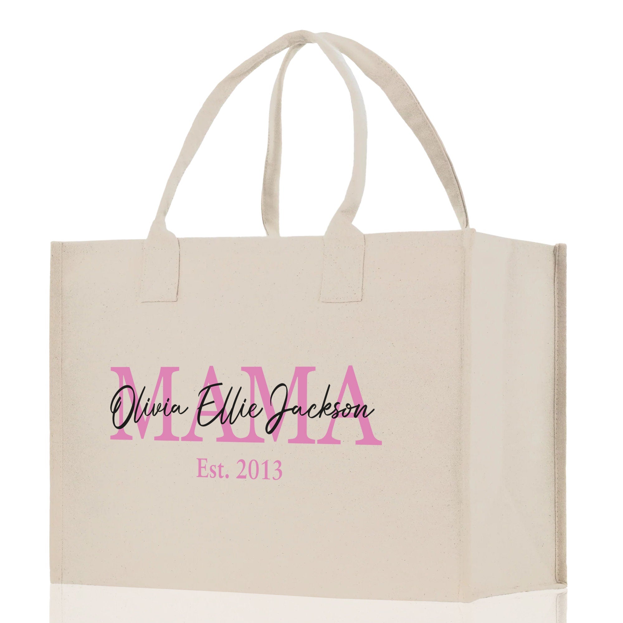 Mom Aunt Gran Oma Mama Custom Kids Names and Date Cotton Canvas Tote Bag Personalized Name and Date Tote Bag