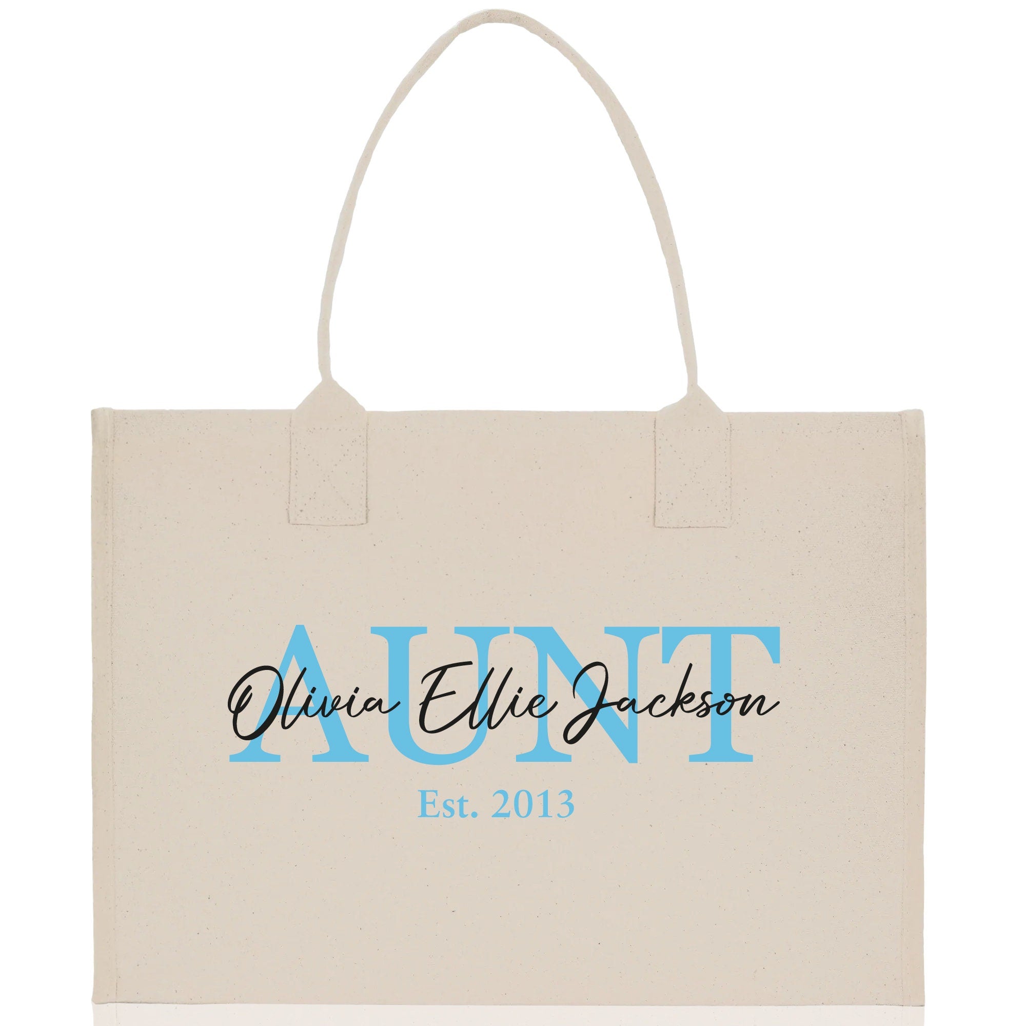 Mom Aunt Gran Oma Mama Custom Kids Names and Date Cotton Canvas Tote Bag Personalized Name and Date Tote Bag