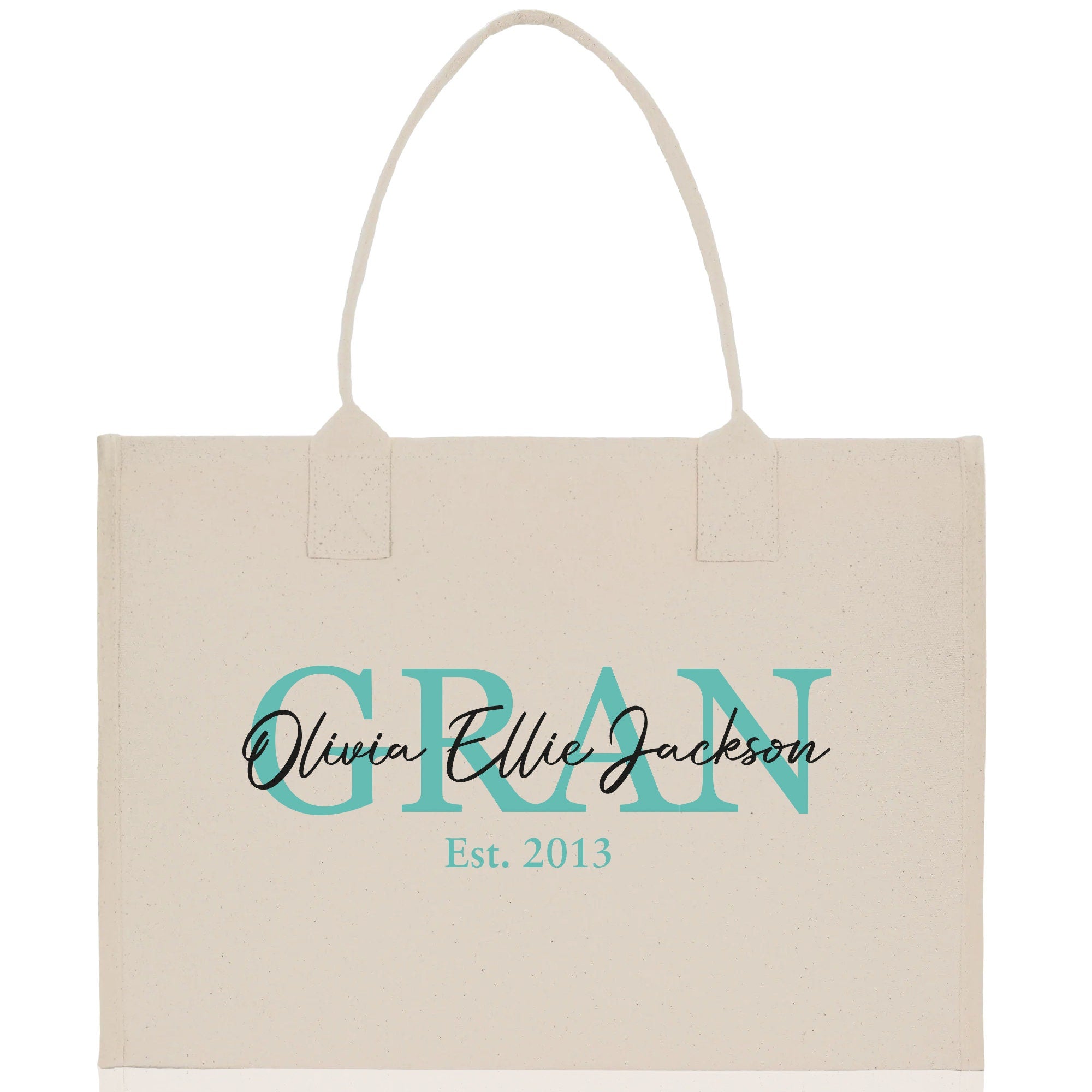 Mom Aunt Gran Oma Mama Custom Kids Names and Date Cotton Canvas Tote Bag Personalized Name and Date Tote Bag