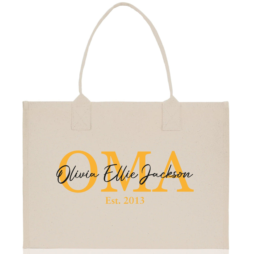 Mom Aunt Gran Oma Mama Custom Kids Names and Date Cotton Canvas Tote Bag Personalized Name and Date Tote Bag
