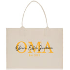 Mom Aunt Gran Oma Mama Custom Kids Names and Date Cotton Canvas Tote Bag Personalized Name and Date Tote Bag