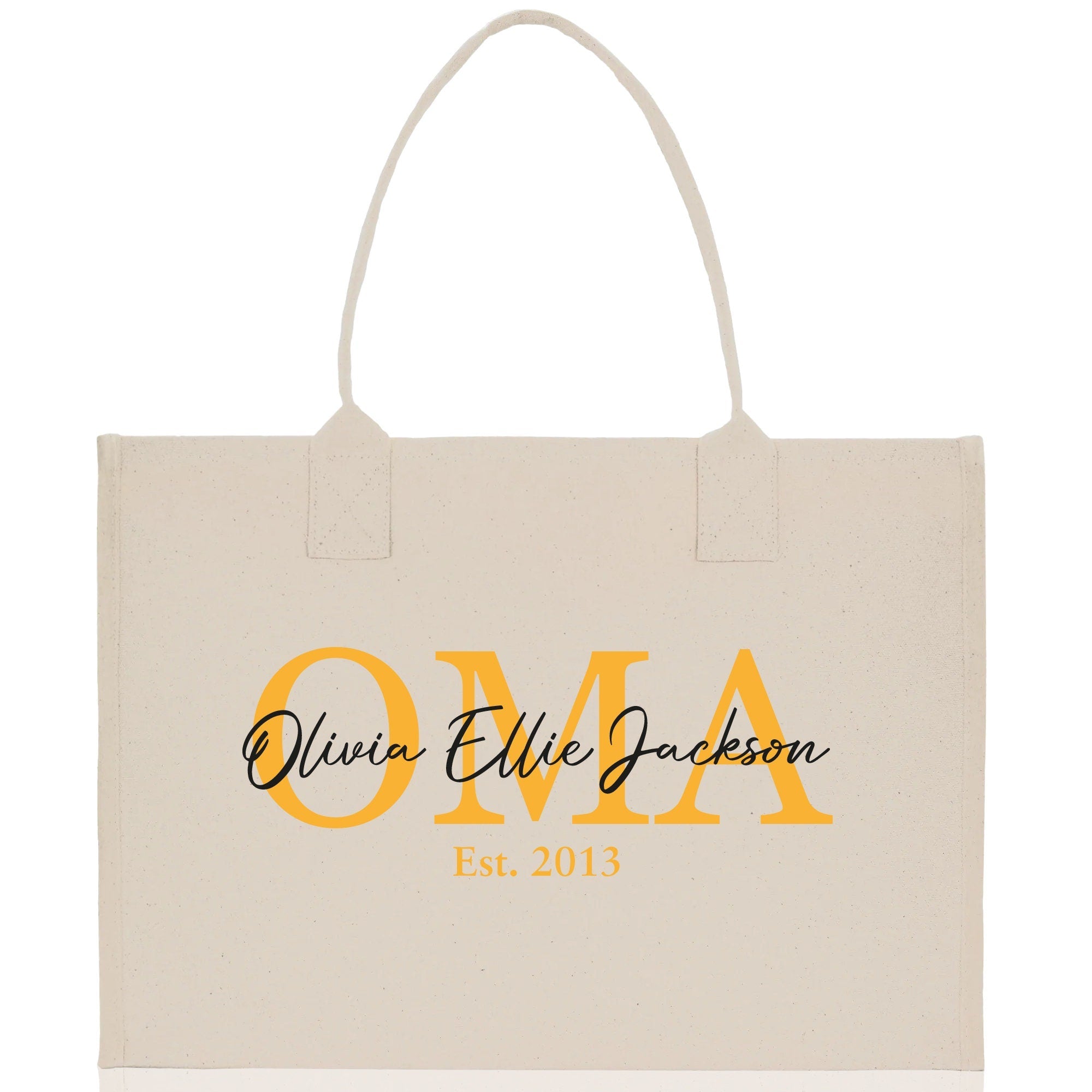 Mom Aunt Gran Oma Mama Custom Kids Names and Date Cotton Canvas Tote Bag Personalized Name and Date Tote Bag